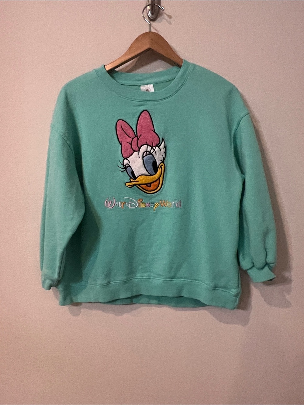 Walt Disney World Daisy Duck Embroidered Sweatshirt Mint Green XS